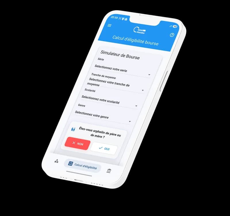 Simulateur d'éligibilité à la bourse nationale sur l'application mobile Conseil d'Orientation Mali